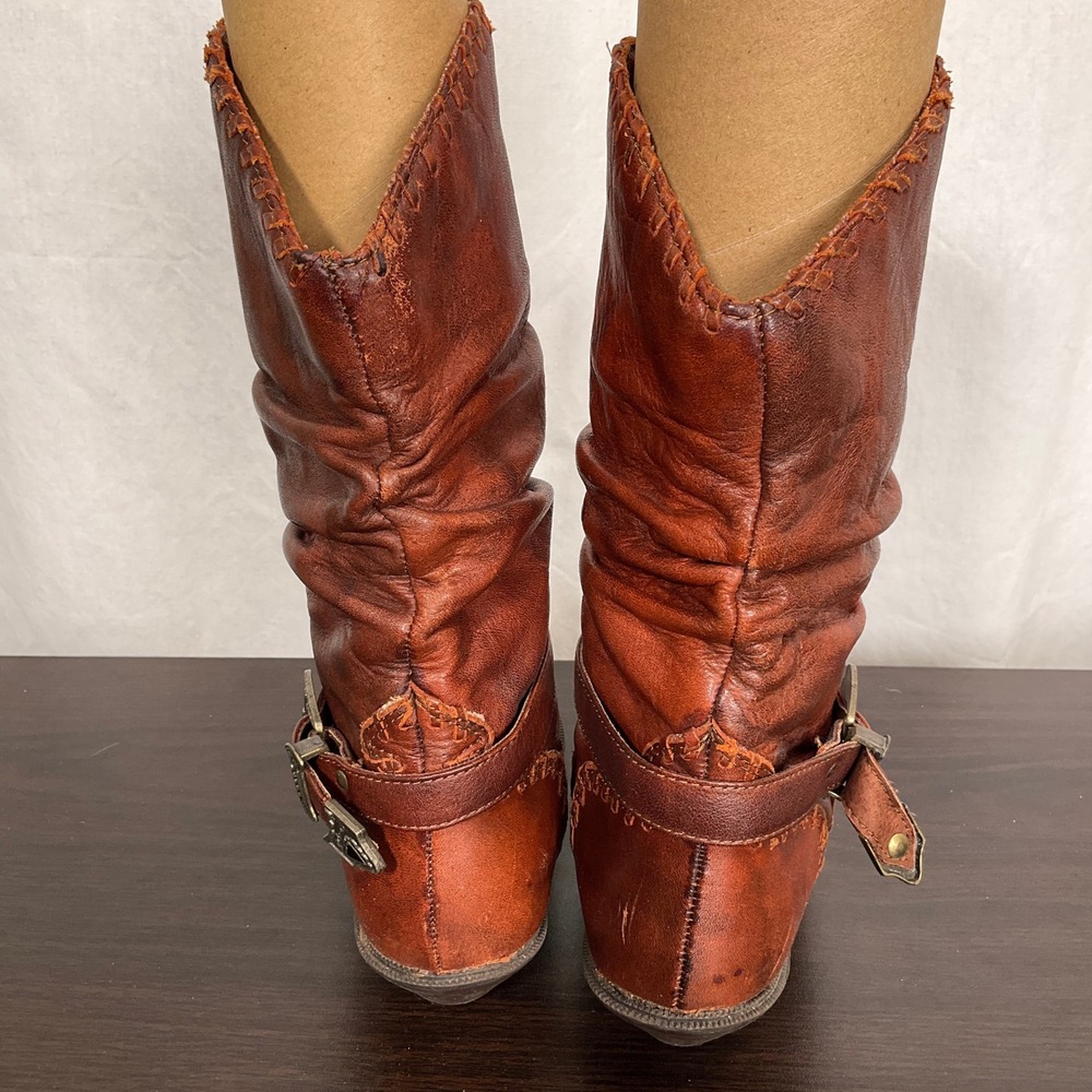 Zodiac Ketch Boots Womens 7.5M Brown Leather Toe Rand Western Harness VTG - Picture 5 of 11